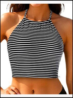 High Neck Bikini Top Halter Swimsuit with Removable Pads